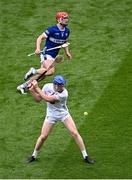 8 June 2025; Daire Guerin of Kildare in action against David Dooley of Laois during the Joe McDonagh Cup final match between Kildare and Laois at Croke Park in Dublin. Photo by Piaras Ó Mídheach/Sportsfile