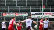 1 June 2025; Free Palestine banners during the GAA Football All-Ireland Senior Championship Round 2 match between Derry and Galway at Celtic Park in Derry. Photo by Piaras Ó Mídheach/Sportsfile