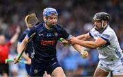 14 June 2025; John McGrath of Tipperary in action against Lee Cleere of Laois during the GAA Hurling All-Ireland Senior Championship Round 1 match between Laois and Tipperary at Laois Hire O'Moore in Portlaoise, Laois. Photo by Daire Brennan/Sportsfile