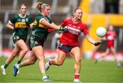 14 June 2025; Katie Horgan of Cork in action against Niamh Ni Chonchúir of Kerry during the TG4 All-Ireland Ladies Football Senior Championship Round 2 match between Cork and Kerry at Supervalu Páirc Uí Chaoimh in Cork. Photo by Michael P Ryan/Sportsfile