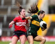 14 June 2025; Aoife Dillane of Kerry in action against Shauna Kelly of Cork during the TG4 All-Ireland Ladies Football Senior Championship Round 2 match between Cork and Kerry at Supervalu Páirc Uí Chaoimh in Cork. Photo by Michael P Ryan/Sportsfile