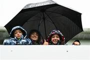 14 June 2025; Meath supporters, from left, Ava-May, Ella and Elaine Carpenter before the GAA Football All-Ireland Senior Championship Round 3 match between Kerry and Meath at Glenisk O'Connor Park in Tullamore, Offaly. Photo by Tom Beary/Sportsfile