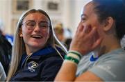 14 June 2025; Emma Tilly, left, and team-mate Clodagh Dunne before a Leinster women's rugby squad training session at Wanderers Rugby Club in Dublin. Photo by Shauna Clinton/Sportsfile
