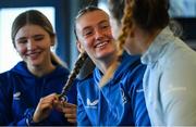 14 June 2025; Naoise Smyth, centre, and team-mates during a Leinster women's rugby squad training session at Wanderers Rugby Club in Dublin. Photo by Shauna Clinton/Sportsfile