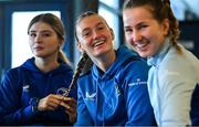 14 June 2025; Naoise Smyth, centre, and team-mates during a Leinster women's rugby squad training session at Wanderers Rugby Club in Dublin. Photo by Shauna Clinton/Sportsfile