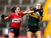 14 June 2025; Aoife Dillane of Kerry in action against Shauna Kelly of Cork during the TG4 All-Ireland Ladies Football Senior Championship Round 2 match between Cork and Kerry at Supervalu Páirc Uí Chaoimh in Cork. Photo by Michael P Ryan/Sportsfile