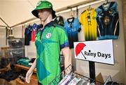 14 June 2025; A general view of merchandise store before match two of the T20 International Series between Ireland and the West Indies at Bready Cricket Club in Magheramason, Tyrone. Photo by Sam Barnes/Sportsfile