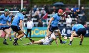 14 June 2025; David Qualter of Kildare in action against Sean Currie of Dublin during the GAA Hurling All-Ireland Senior Championship Round 1 match between Kildare and Dublin at Cedral St Conleth's Park in Newbridge, Kildare. Photo by Piaras Ó Mídheach/Sportsfile