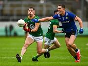 14 June 2025; Donal Keogan of Meath in action against Joe O'Connor of Kerry during the GAA Football All-Ireland Senior Championship Round 3 match between Kerry and Meath at Glenisk O'Connor Park in Tullamore, Offaly. Photo by Tom Beary/Sportsfile