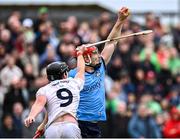 14 June 2025; Paddy Smyth of Dublin wins possession ahead of Cathal McCabe of Kildare during the GAA Hurling All-Ireland Senior Championship Round 1 match between Kildare and Dublin at Cedral St Conleth's Park in Newbridge, Kildare. Photo by Piaras Ó Mídheach/Sportsfile