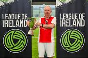 14 June 2025; St Patrick's Athletic captain Bracey Daniels lifts the cup after winning the League of Ireland Walking Football Festival at the National Indoor Arena on the Sport Ireland Campus in Dublin. Photo by Stephen McCarthy/Sportsfile