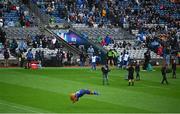 14 June 2025; Leinster mascot Leo the Lion does a front flip before the United Rugby Championship Grand Final match between Leinster and Vodacom Bulls at Croke Park in Dublin. Photo by David Fitzgerald/Sportsfile