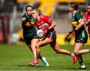 14 June 2025; Abigail Ring of Cork in action against Danielle O'Leary of Kerry during the TG4 All-Ireland Ladies Football Senior Championship Round 2 match between Cork and Kerry at Supervalu Páirc Uí Chaoimh in Cork. Photo by Michael P Ryan/Sportsfile