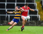 14 June 2025; Colm O'Callaghan of Cork in action against Ronan Daly of Roscommon during the GAA Football All-Ireland Senior Championship Round 3 match between Roscommon and Cork at Laois Hire O'Moore Park in Portlaoise, Laois. Photo by Daire Brennan/Sportsfile
