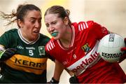 14 June 2025; Aoife Healy of Cork in action against Aishling O'Connell of Kerry during the TG4 All-Ireland Ladies Football Senior Championship Round 2 match between Cork and Kerry at Supervalu Páirc Uí Chaoimh in Cork. Photo by Michael P Ryan/Sportsfile