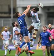 14 June 2025; Jordie Barrett of Leinster and Canan Moodie of Vodacom Bulls during the United Rugby Championship Grand Final match between Leinster and Vodacom Bulls at Croke Park in Dublin. Photo by David Fitzgerald/Sportsfile