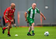 14 June 2025; Sean Blackburn of Bray Wanderers in action against Frank Darby of Shelbourne during the League of Ireland Walking Football Festival at the National Indoor Arena on the Sport Ireland Campus in Dublin. Photo by Stephen McCarthy/Sportsfile