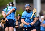 14 June 2025; Conor Burke of Dublin goes around team-mate Ronan Hayes during the GAA Hurling All-Ireland Senior Championship Round 1 match between Kildare and Dublin at Cedral St Conleth's Park in Newbridge, Kildare. Photo by Piaras Ó Mídheach/Sportsfile