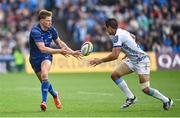 14 June 2025; Jordie Barrett of Leinster in action against Harold Vorster of Vodacom Bulls during the United Rugby Championship Grand Final match between Leinster and Vodacom Bulls at Croke Park in Dublin. Photo by David Fitzgerald/Sportsfile
