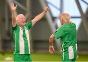 14 June 2025; Aidan O'Neill and Peter Gannon, right, of Bray Wanderers celebrate a victory over Waterford during the League of Ireland Walking Football Festival at the National Indoor Arena on the Sport Ireland Campus in Dublin. Photo by Stephen McCarthy/Sportsfile
