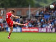 14 June 2025; Shane McGuigan of Derry takes a free kick during the GAA Football All-Ireland Senior Championship Round 3 match between Dublin and Derry at Páirc Esler in Newry, Down. Photo by Thomas Flinkow/Sportsfile