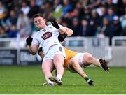 14 June 2025; Alex Beirne of Kildare and John Furlong of Offaly tussle during the Tailteann Cup quarter-final match between Kildare and Offaly at Cedral St Conleth's Park in Newbridge, Kildare. Photo by Piaras Ó Mídheach/Sportsfile