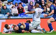 14 June 2025; Fintan Gunne of Leinster scores his side's fourth try during the United Rugby Championship Grand Final match between Leinster and Vodacom Bulls at Croke Park in Dublin. Photo by Brendan Moran/Sportsfile