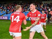 14 June 2025; Brian Hurley of Cork, left, celebrates with team-mate Seán Walsh after the GAA Football All-Ireland Senior Championship Round 3 match between Roscommon and Cork at Laois Hire O'Moore Park in Portlaoise, Laois. Photo by Daire Brennan/Sportsfile