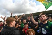14 June 2025; Meath supporters celebrate after their side's victory in the GAA Football All-Ireland Senior Championship Round 3 match between Kerry and Meath at Glenisk O'Connor Park in Tullamore, Offaly. Photo by Tom Beary/Sportsfile