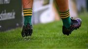 14 June 2025; A Meath substitute warms up on a wet sideline during the TG4 All-Ireland Ladies Football Senior Championship Round 3 match between Kildare and Meath at Manguard Plus Kildare GAA Centre of Excellence in Newbridge, Kildare. Photo by Ray McManus/Sportsfile
