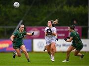 14 June 2025; Lauren Murtagh of Kildare in action against Kerrie Cole, left, and Katie Newe of Meath during the TG4 All-Ireland Ladies Football Senior Championship Round 3 match between Kildare and Meath at Manguard Plus Kildare GAA Centre of Excellence in Newbridge, Kildare. Photo by Ray McManus/Sportsfile