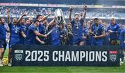 14 June 2025; Leinster players celebrate with the cup after their side's victory in the United Rugby Championship Grand Final match between Leinster and Vodacom Bulls at Croke Park in Dublin. Photo by David Fitzgerald/Sportsfile