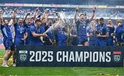 14 June 2025; Leinster players celebrate with the cup after their side's victory in the United Rugby Championship Grand Final match between Leinster and Vodacom Bulls at Croke Park in Dublin. Photo by David Fitzgerald/Sportsfile
