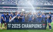 14 June 2025; Leinster players celebrate with the cup after their side's victory in the United Rugby Championship Grand Final match between Leinster and Vodacom Bulls at Croke Park in Dublin. Photo by David Fitzgerald/Sportsfile