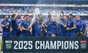 14 June 2025; Leinster players celebrate with the cup after their side's victory in the United Rugby Championship Grand Final match between Leinster and Vodacom Bulls at Croke Park in Dublin. Photo by David Fitzgerald/Sportsfile