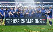 14 June 2025; Leinster players celebrate with the cup after their side's victory in the United Rugby Championship Grand Final match between Leinster and Vodacom Bulls at Croke Park in Dublin. Photo by David Fitzgerald/Sportsfile