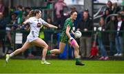 14 June 2025; Sarah Wall of Meath in action against Roisin Byrne of Kildare during the TG4 All-Ireland Ladies Football Senior Championship Round 3 match between Kildare and Meath at Manguard Plus Kildare GAA Centre of Excellence in Newbridge, Kildare. Photo by Ray McManus/Sportsfile