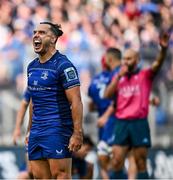 14 June 2025; James Lowe of Leinster celebrates at the final whistle of the United Rugby Championship Grand Final match between Leinster and Vodacom Bulls at Croke Park in Dublin. Photo by Seb Daly/Sportsfile