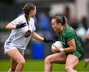 14 June 2025; Vikki Wall of Meath in action against Ruth Sargent of Kildare during the TG4 All-Ireland Ladies Football Senior Championship Round 3 match between Kildare and Meath at Manguard Plus Kildare GAA Centre of Excellence in Newbridge, Kildare. Photo by Ray McManus/Sportsfile
