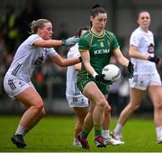 14 June 2025; Orlaith Sheehy of Meath is tackled by Lisa Shaw of Kildare during the TG4 All-Ireland Ladies Football Senior Championship Round 3 match between Kildare and Meath at Manguard Plus Kildare GAA Centre of Excellence in Newbridge, Kildare. Photo by Ray McManus/Sportsfile