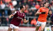 14 June 2025; John Maher of Galway celebrates after scoring his side's first goal during the GAA Football All-Ireland Senior Championship Round 3 match between Galway and Armagh at Kingspan Breffni in Cavan. Photo by Ben McShane/Sportsfile