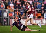 14 June 2025; Robert Finnerty of Galway looks on as he scores his side's second goal past Armagh goalkeeper Ethan Rafferty during the GAA Football All-Ireland Senior Championship Round 3 match between Galway and Armagh at Kingspan Breffni in Cavan. Photo by Ben McShane/Sportsfile