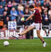14 June 2025; Robert Finnerty of Galway scores his side's second goal during the GAA Football All-Ireland Senior Championship Round 3 match between Galway and Armagh at Kingspan Breffni in Cavan. Photo by Ben McShane/Sportsfile
