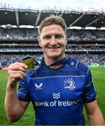 14 June 2025; Jordie Barrett of Leinster with the winners medal after the United Rugby Championship Grand Final match between Leinster and Vodacom Bulls at Croke Park in Dublin. Photo by David Fitzgerald/Sportsfile