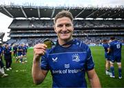 14 June 2025; Jordie Barrett of Leinster with the winners medal after the United Rugby Championship Grand Final match between Leinster and Vodacom Bulls at Croke Park in Dublin. Photo by David Fitzgerald/Sportsfile