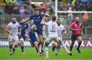 14 June 2025; Jordie Barrett of Leinster kicks through on the lead up to scoring his side's second try during the United Rugby Championship Grand Final match between Leinster and Vodacom Bulls at Croke Park in Dublin. Photo by Brendan Moran/Sportsfile