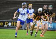 14 June 2025; Eanna McHugh of Waterford in action against Darragh Hickey of Kilkenny during the Electric Ireland GAA All-Ireland Minor Championship semi-final match between Kilkenny and Waterford Chadwicks Wexford Park in Wexford. Photo by Matt Browne/Sportsfile