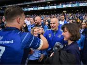 14 June 2025; Josh van der Flier of Leinster with his father Dirk after the United Rugby Championship Grand Final match between Leinster and Vodacom Bulls at Croke Park in Dublin. Photo by David Fitzgerald/Sportsfile