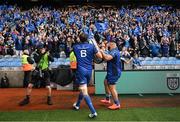 14 June 2025; Ryan Baird, left, and Rabah Slimani of Leinster celebrate with supporters after the United Rugby Championship Grand Final match between Leinster and Vodacom Bulls at Croke Park in Dublin. Photo by David Fitzgerald/Sportsfile
