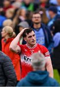14 June 2025; Padraig McGrogan of Derry after his side's defeat in the GAA Football All-Ireland Senior Championship Round 3 match between Dublin and Derry at Páirc Esler in Newry, Down. Photo by Ramsey Cardy/Sportsfile